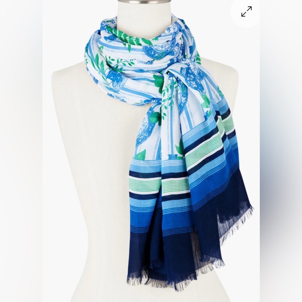 Talbots NWT Blue and Green POTTERY FLORAL OBLONG SCARF